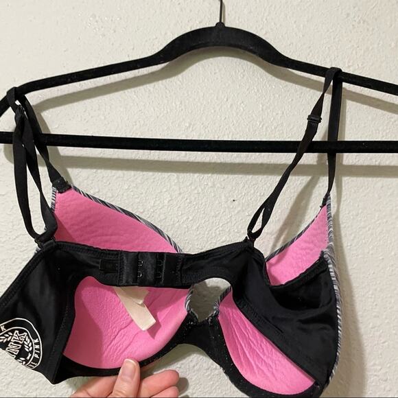 Victoria Secret Pink Black & White Heathered Push Up Bra Womens 34C Underwire - Picture 7 of 7